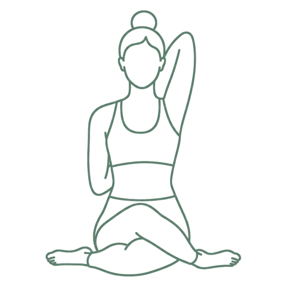 Sage line drawing of Cow Face Pose